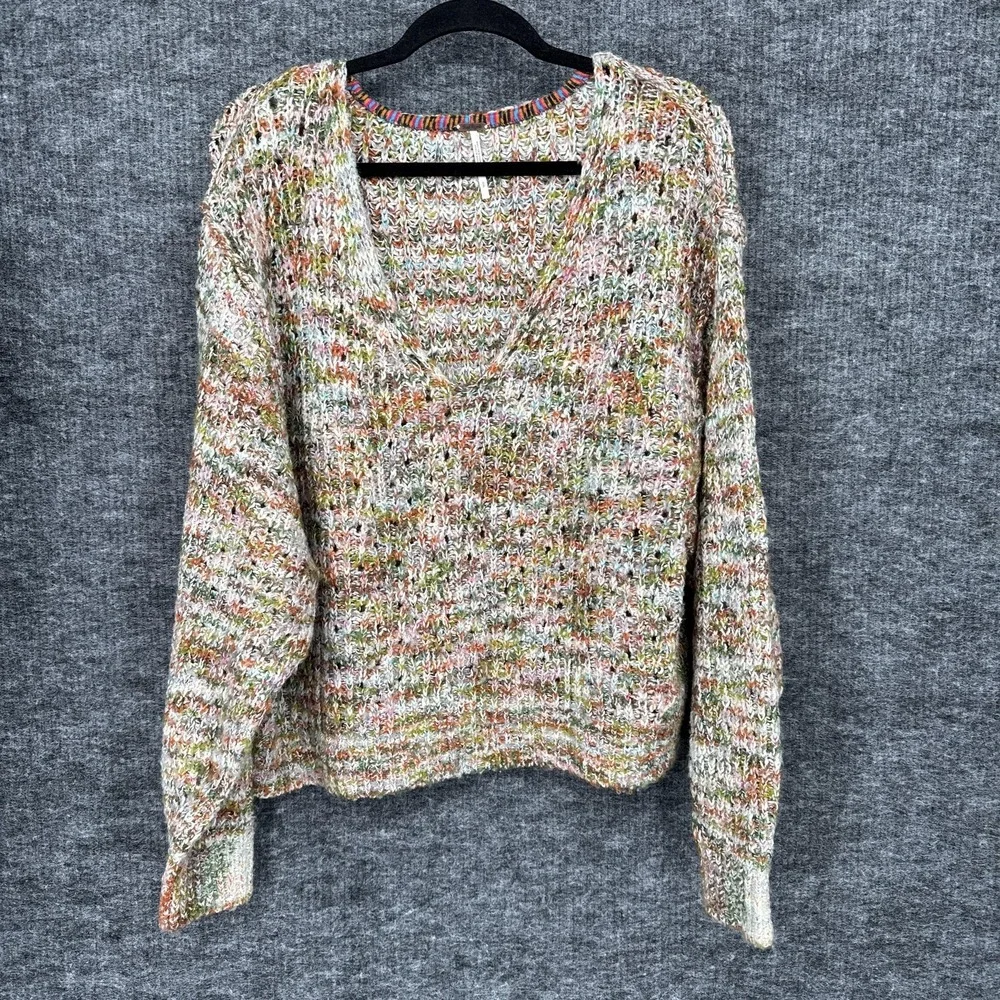 Free‎ People Sweater Womens Small Multicolor V Neck Knit Pullover Long Sleeve